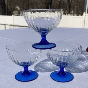 Italian Glass Cobalt Blue Footed Dessert Sorbet Dishes Set of Three